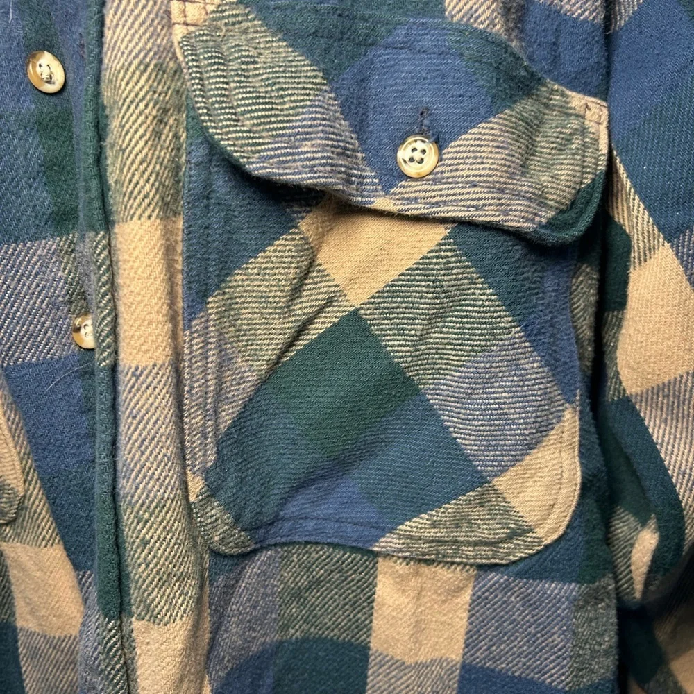 Field‎ & Stream Mens Blue Green Plaid Quilted Lined Flannel Shirt Size L Tall